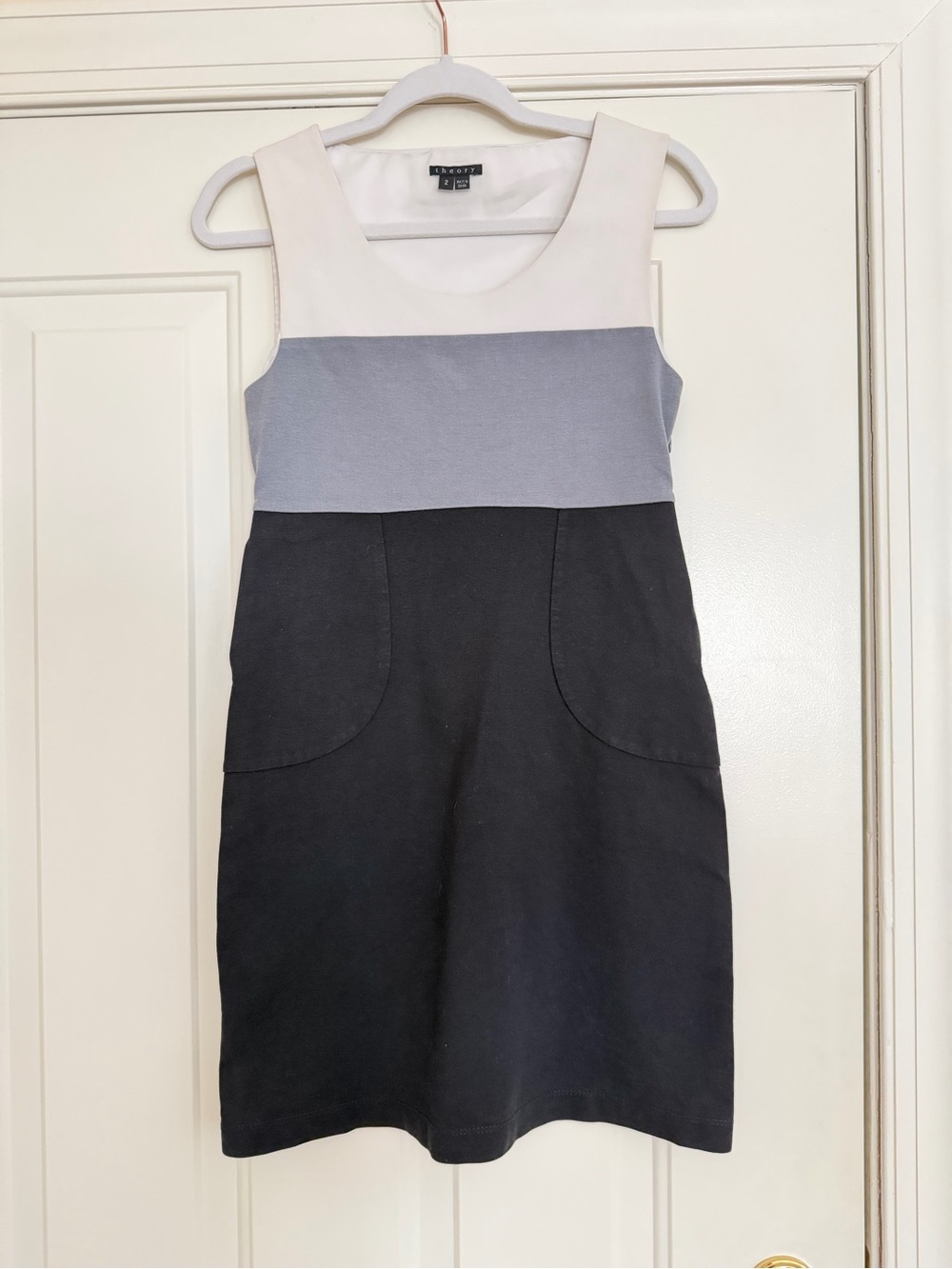 Theory Colorblock Sleeveless Dress — White, Light Gray & Black
